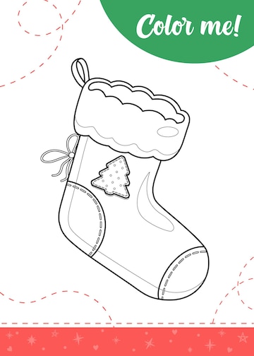 Premium vector coloring page for kids with christmas sock a printable worksheet vector illustration