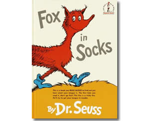 Celebrating dr seuss birthday with fox in socks sock puppet