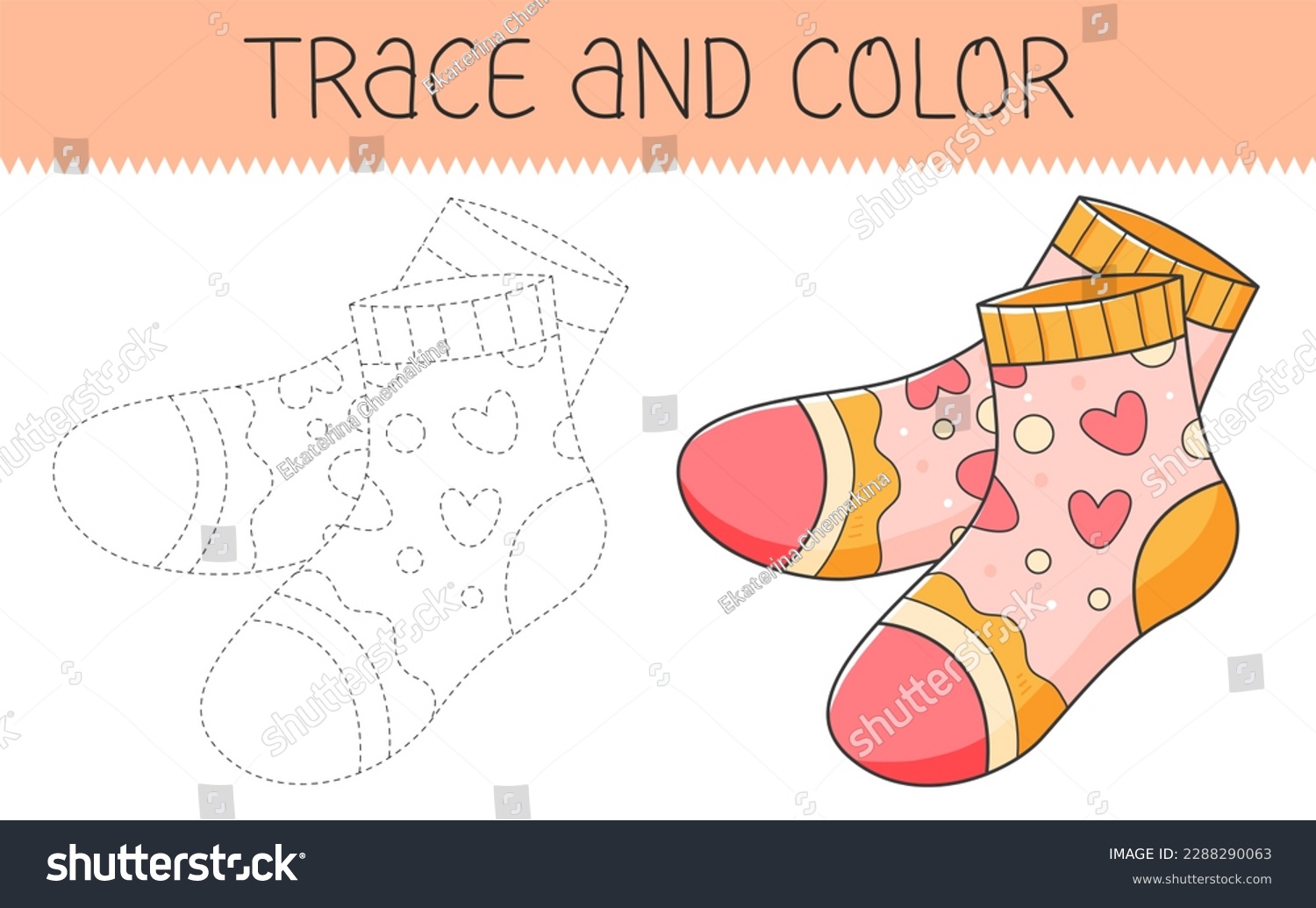 Trace color coloring book socks kids stock illustration