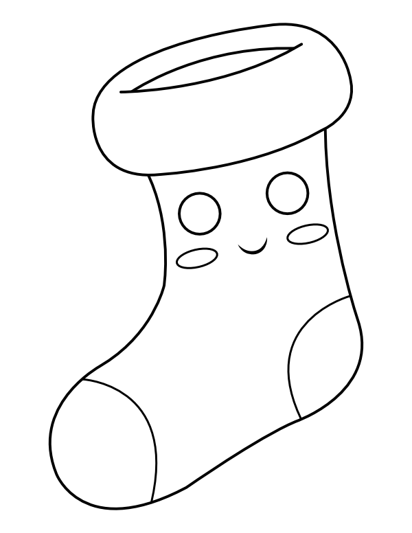 Printable kawaii christmas stocking coloring page