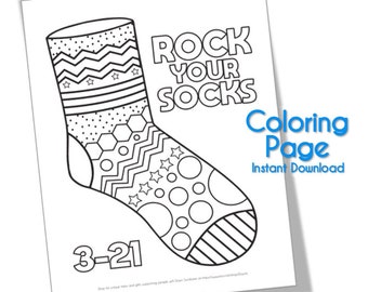 Down syndrome awareness coloring page rock your socks crazy sock instant download