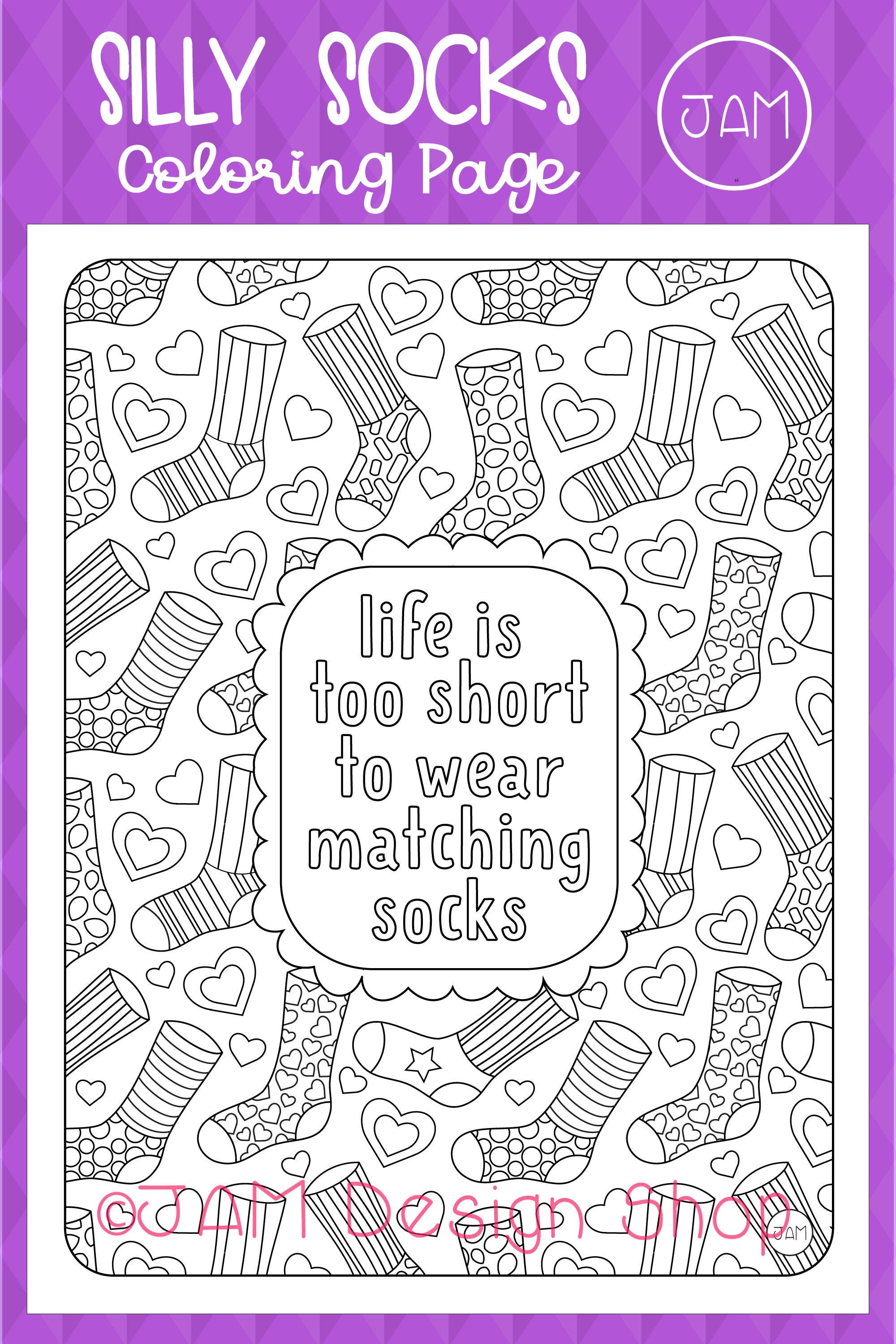 Sock coloring page positive vibes mindfulness gift sock design funny gift adult coloring book digital download