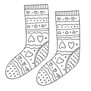 Winter socks doodle vector illustration christmas socks coloring page vector