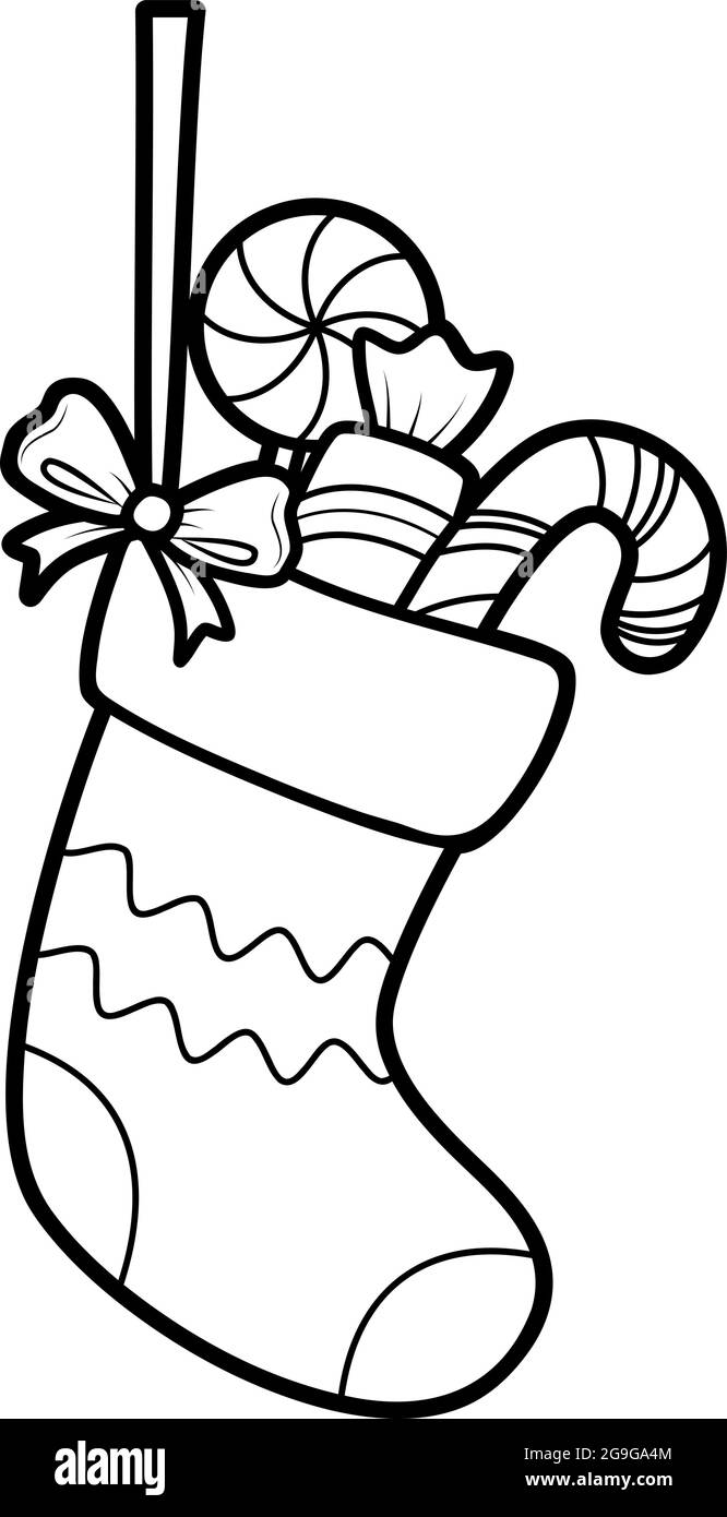 Christmas coloring book or page for kids christmas sock black and white vector illustration stock vector image art