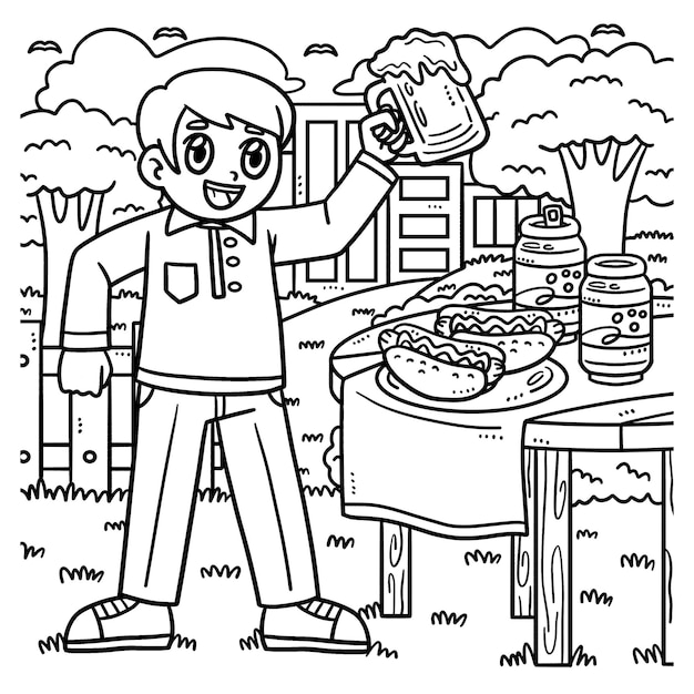 Premium vector hotdog with a soda can isolated coloring page