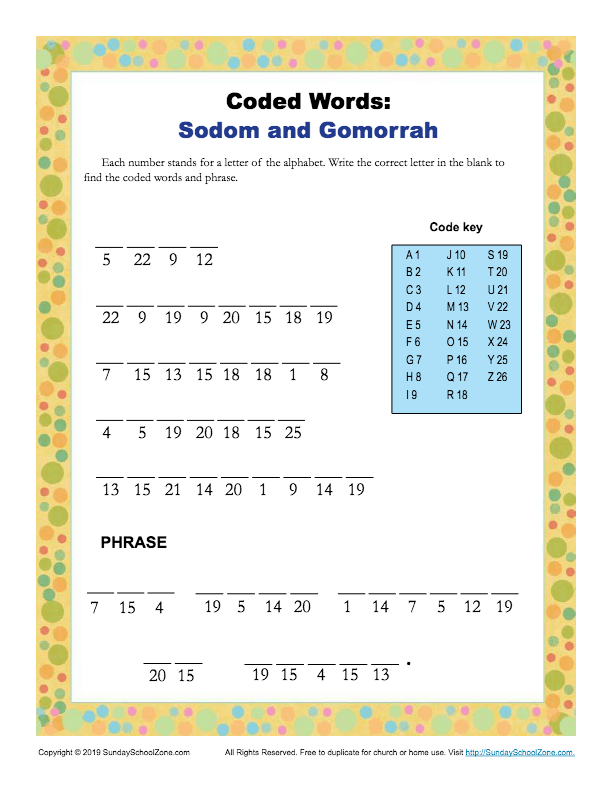 Sodom and gomorrah coded words activity on sunday school zone