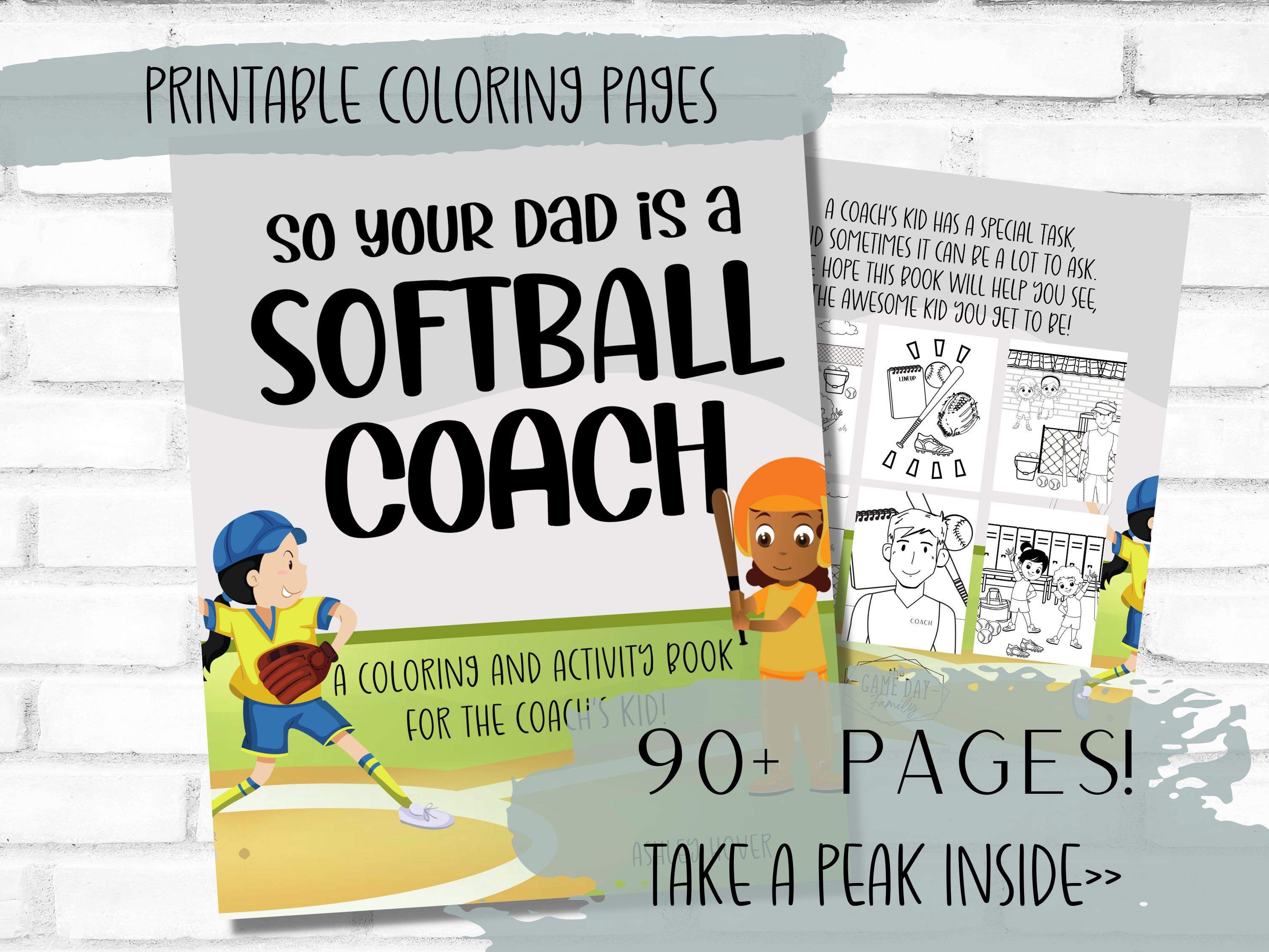 Softball digital coloring book for coaches kidssoftball activity pages instant download pdf sports printable coloring pages for toddlers