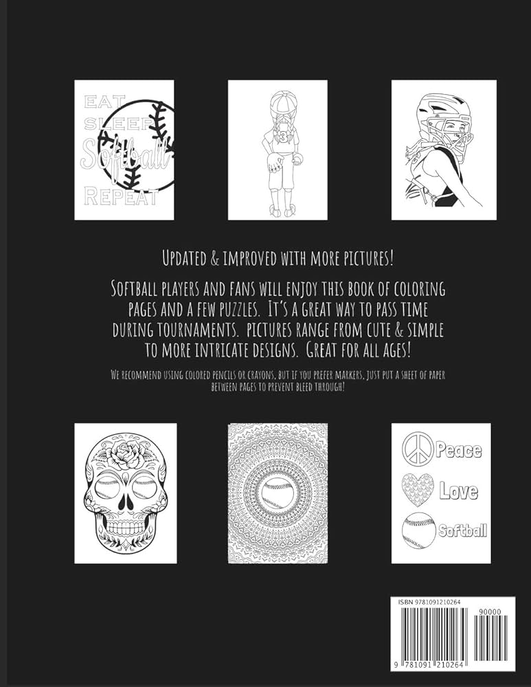 Softball coloring book coloring pages a few puzzles and creative space for players and fans freaks softball delmonico cora books