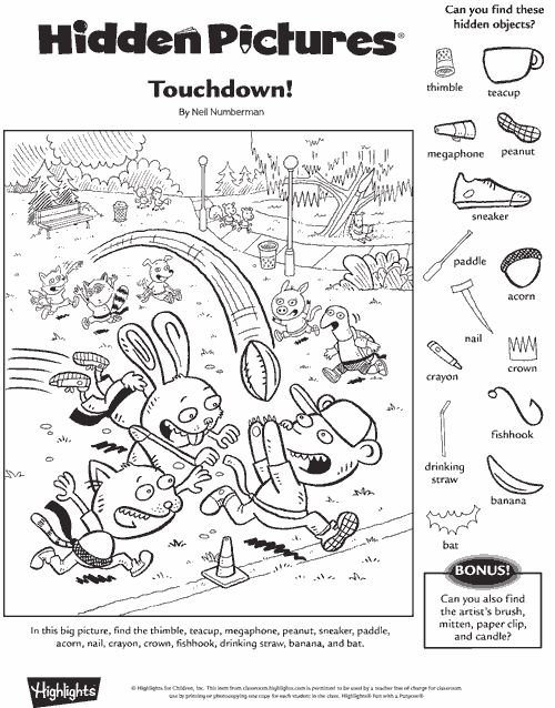 Touchdown classroom hidden pictures printables hidden picture puzzles highlights hidden pictures