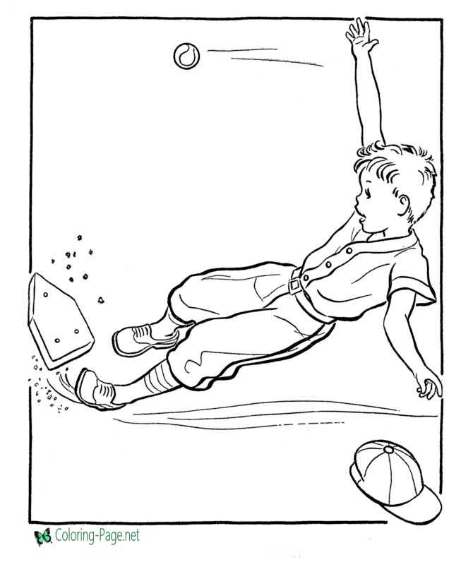 Sliding home baseball coloring pages