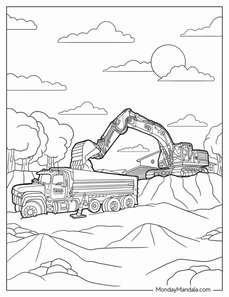 Excavator coloring pages free pdf printables