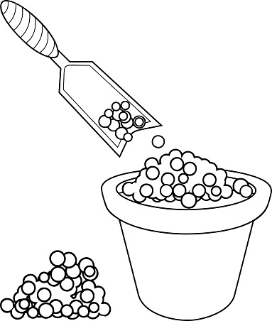 Coloring page garden scoop and flower pot with soil stock illustration