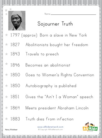 Sojourner truth worksheet all kids network