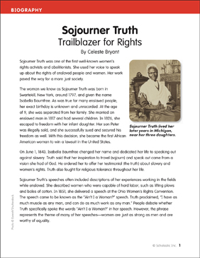 Sojourner truth trailblazer for rights printable lesson plans and ideas skills sheets