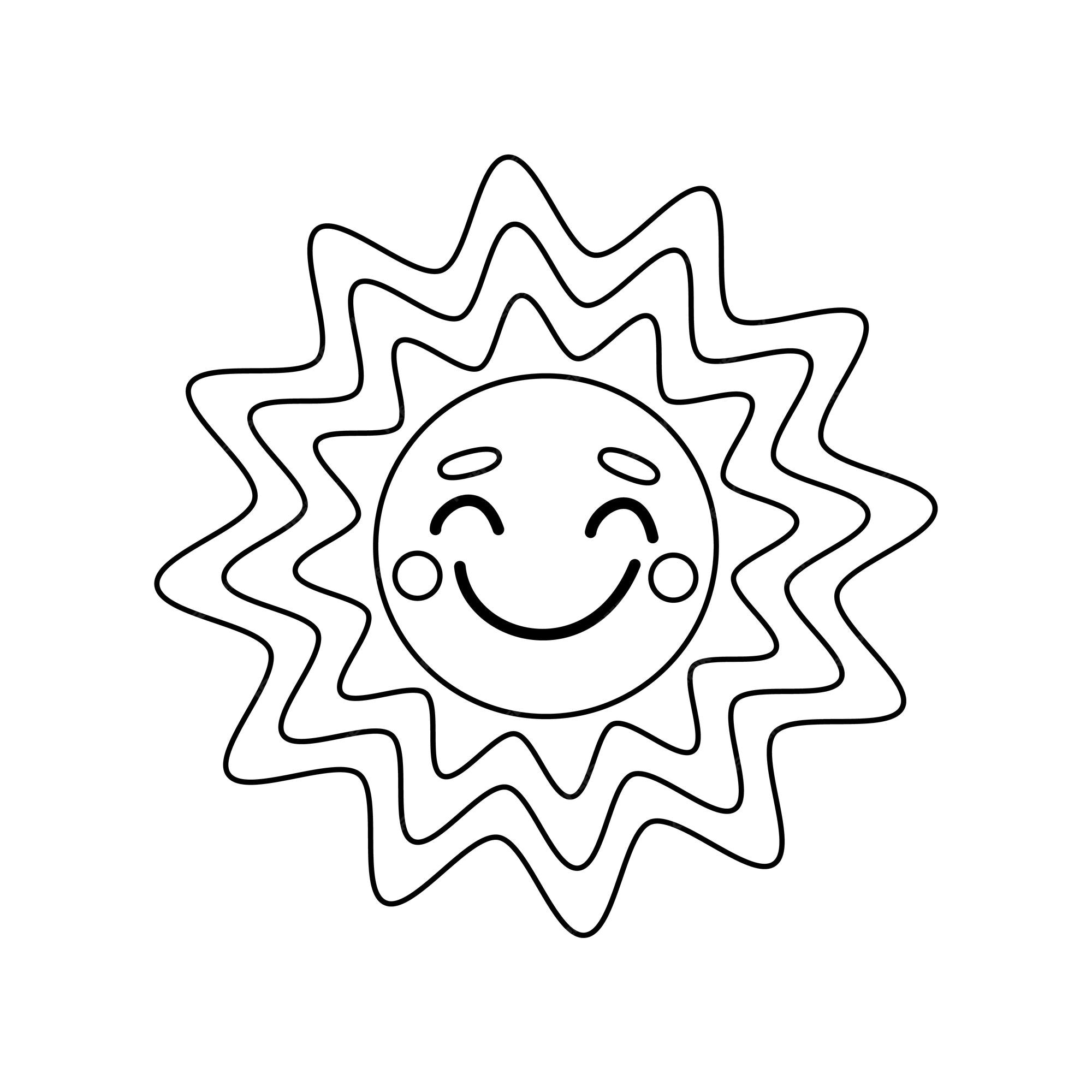 Sol sol sonriente pãgina para colorear sol de dibujos animados lindo en blanco y negro vector vector premium