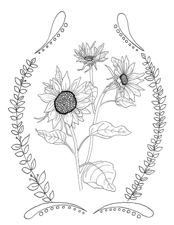 Girasoles para colorear instant download flowers coloring page