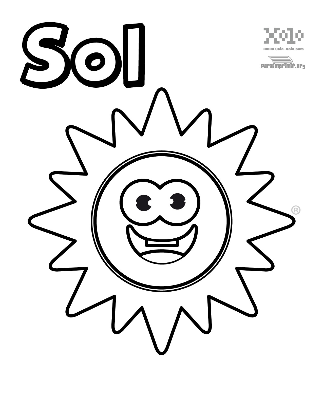 Sol para colorear y para imprimir en pdf