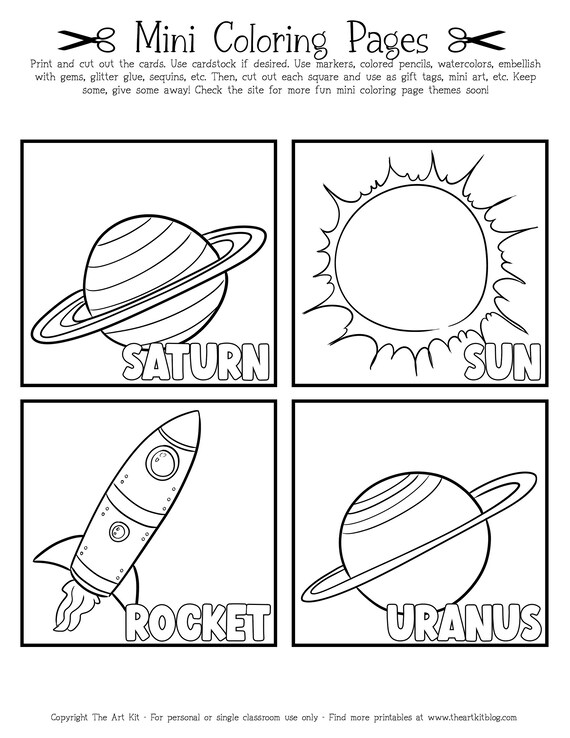 Mini solar system coloring pages book mini pages to trace and color printable for kids learning about space cards