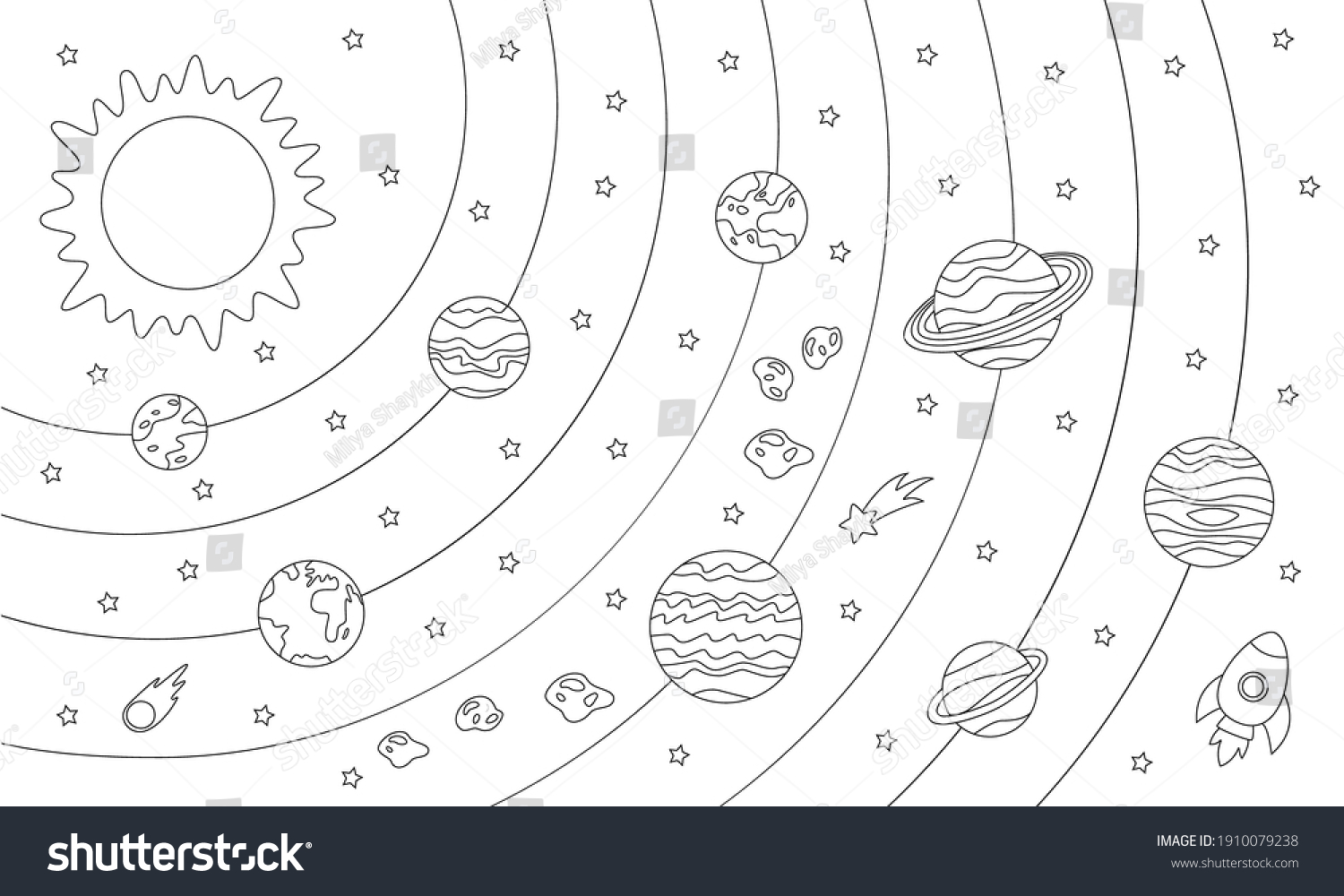 Big coloring page planets solar system arkivvektor royaltyfri