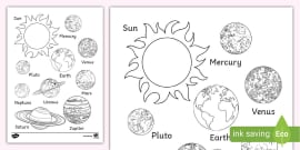 Planets loring sheet national space day usa