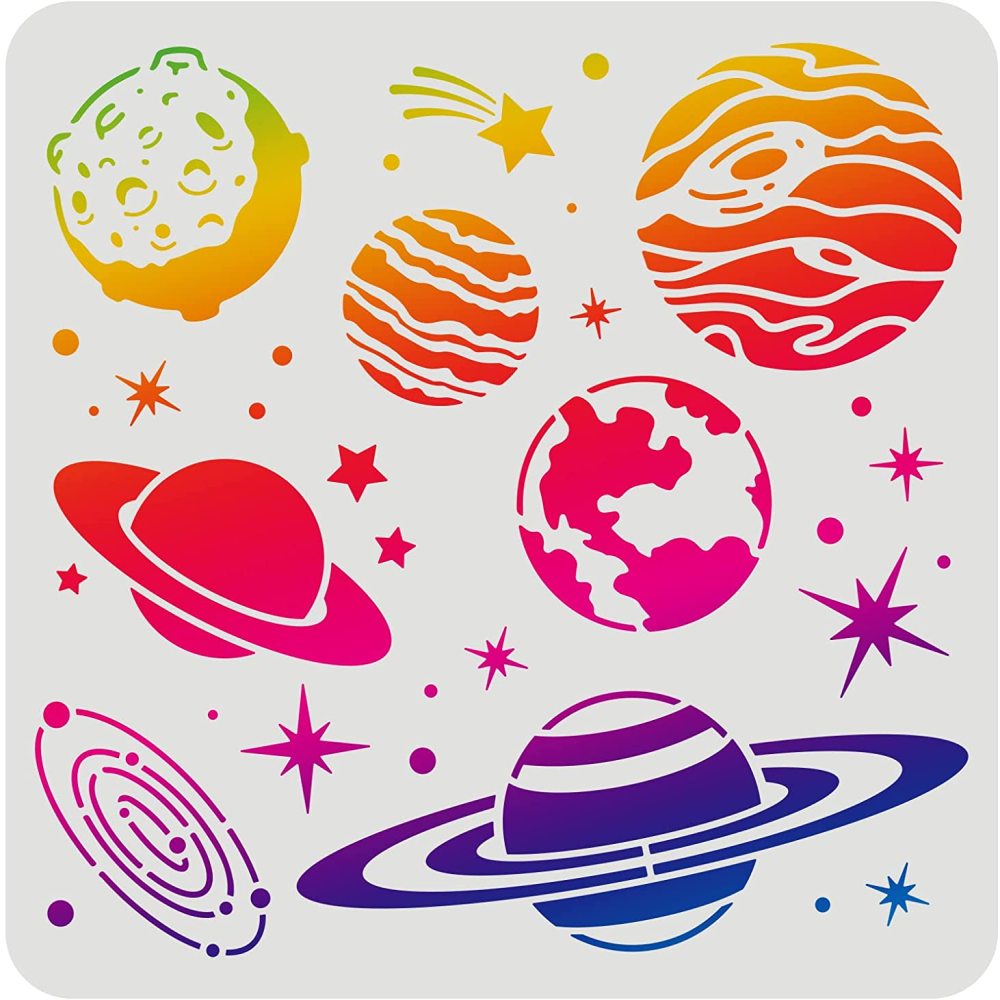 Planets galaxy drawing painting stencils templates plastic planetary square star decor stencil for wood floor wall and fabric