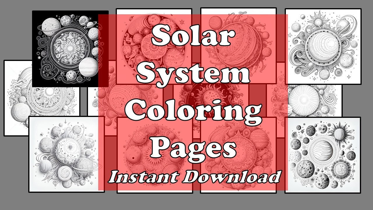 Pack stress relief coloring pages solar system digital print filigree detailed mandala instant download set coloring pages for adults