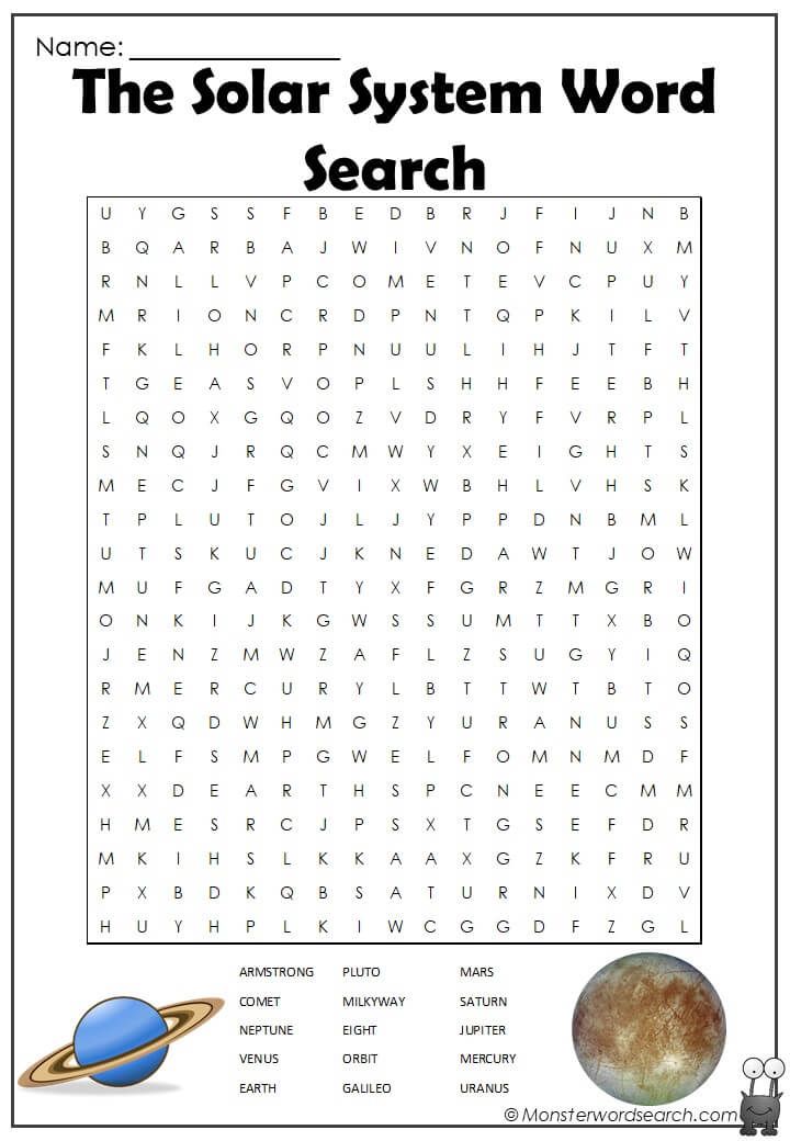 The solar system word search solar system worksheets solar system projects solar system