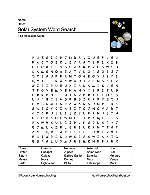 Free solar system printables vocabulary word searches