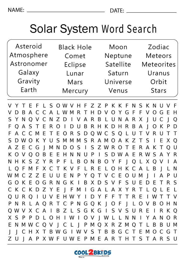 Printable solar system word search