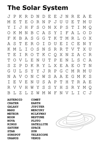 The solar system word search and color teaching resources