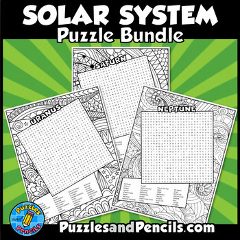 Solar system word search puzzle activity pages with coloring bundle puzzles