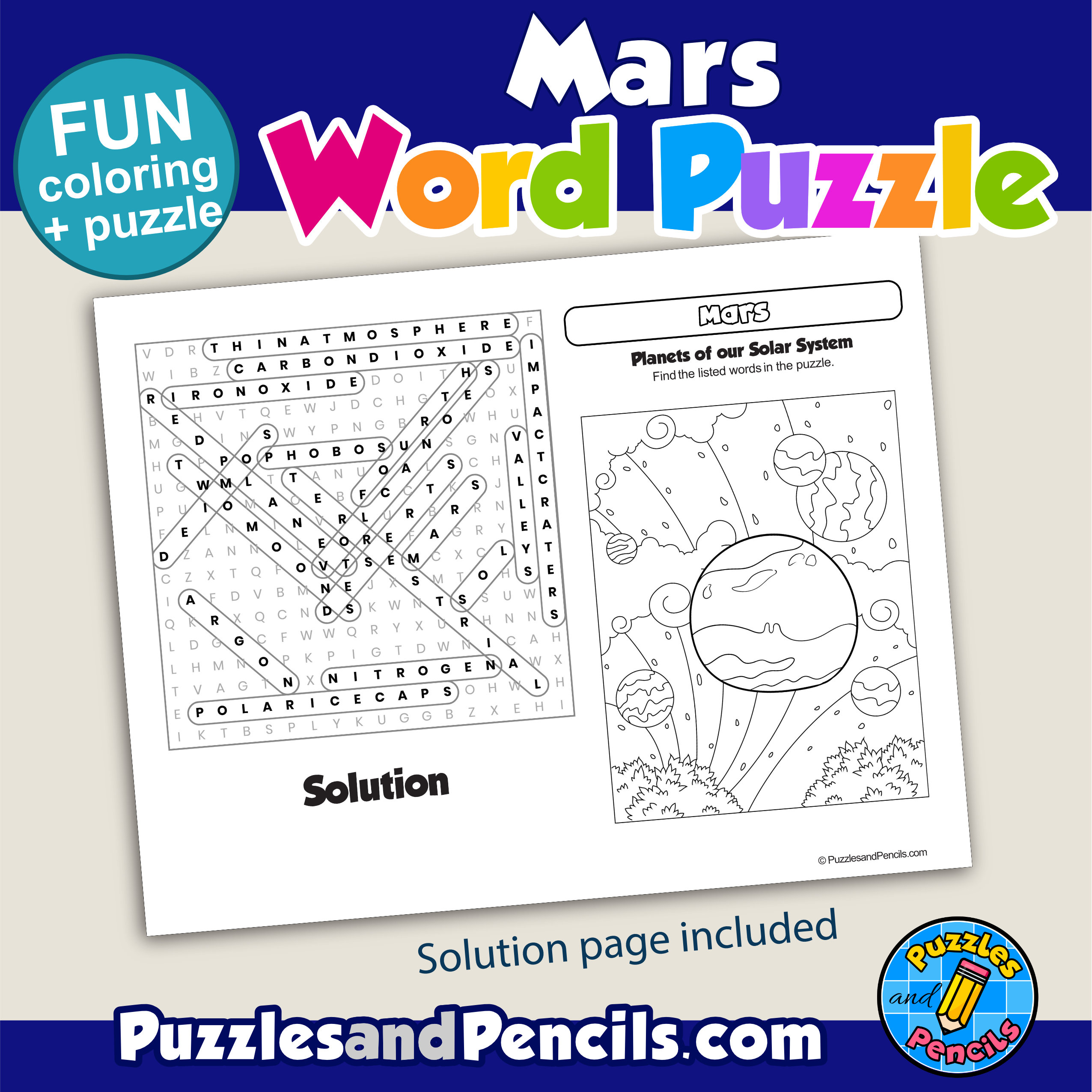 Mars word search puzzle activity page planets solar system wordsearch made by teachers