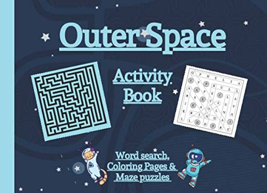 Outer space activity book space themed word search coloring pages and maze puzzle for