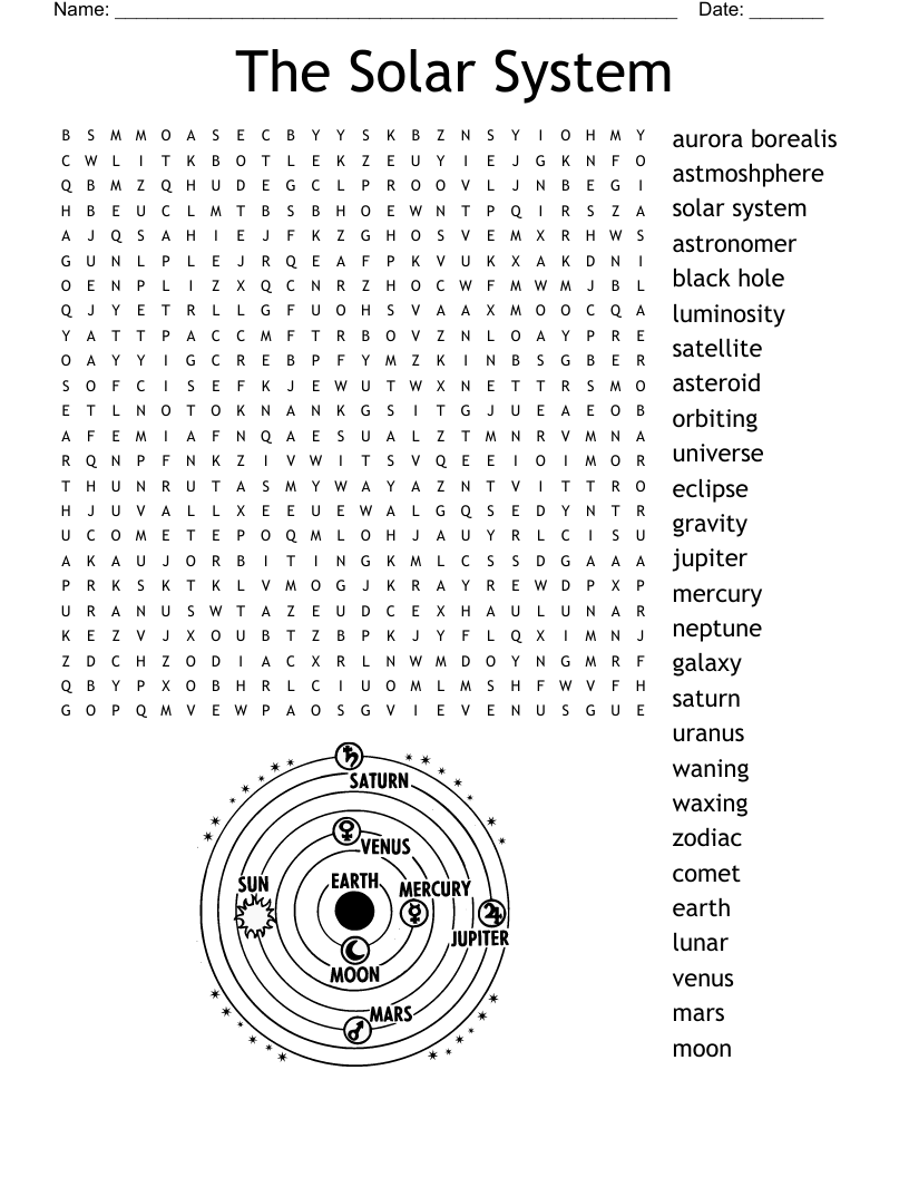 The solar system word search