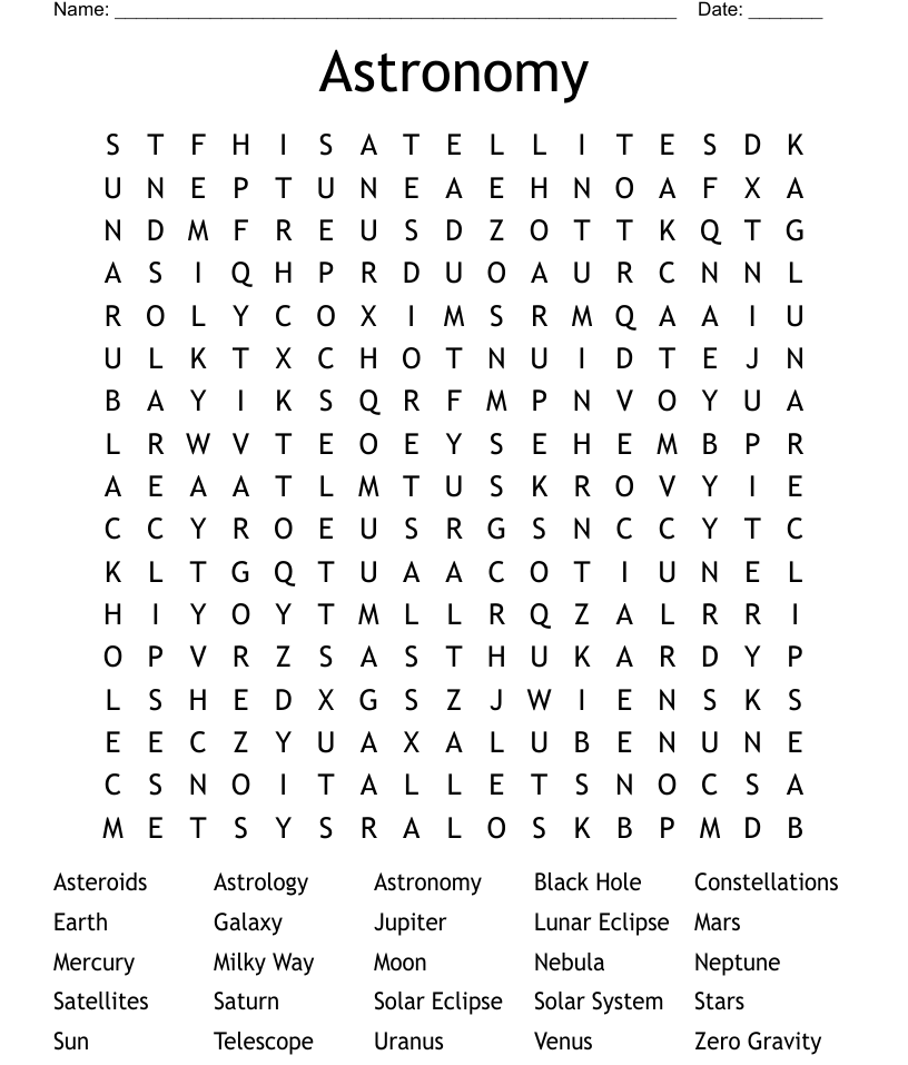 The solar system word search