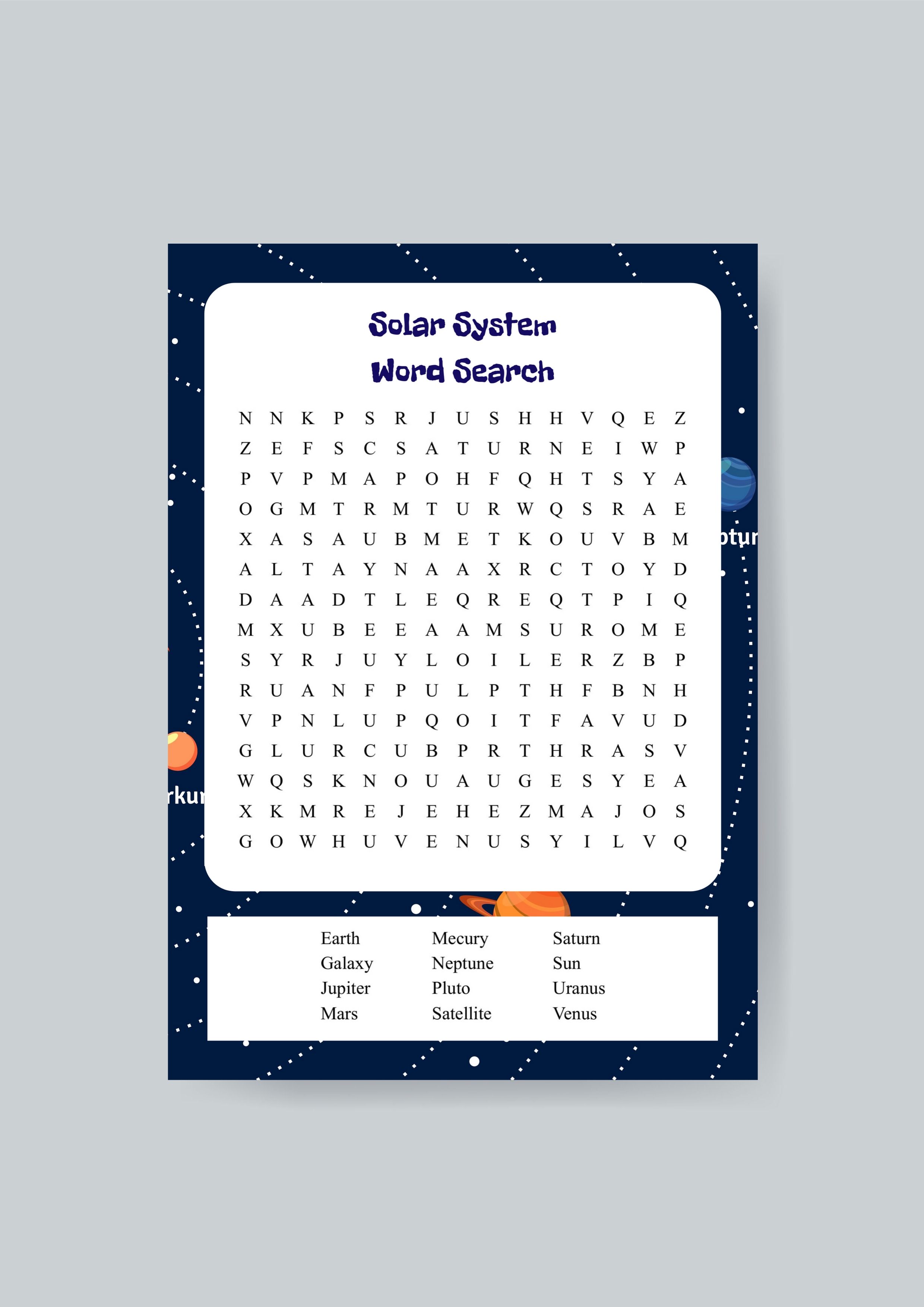 Solar system word search printable