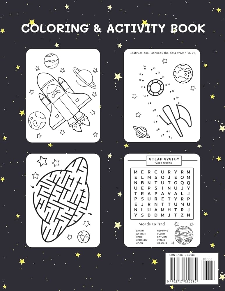 Buy space colorg activity book for kids colorg dot to dot drawg word scramble mazes sudoku word search crossword and more book onle at low prices dia space colorg