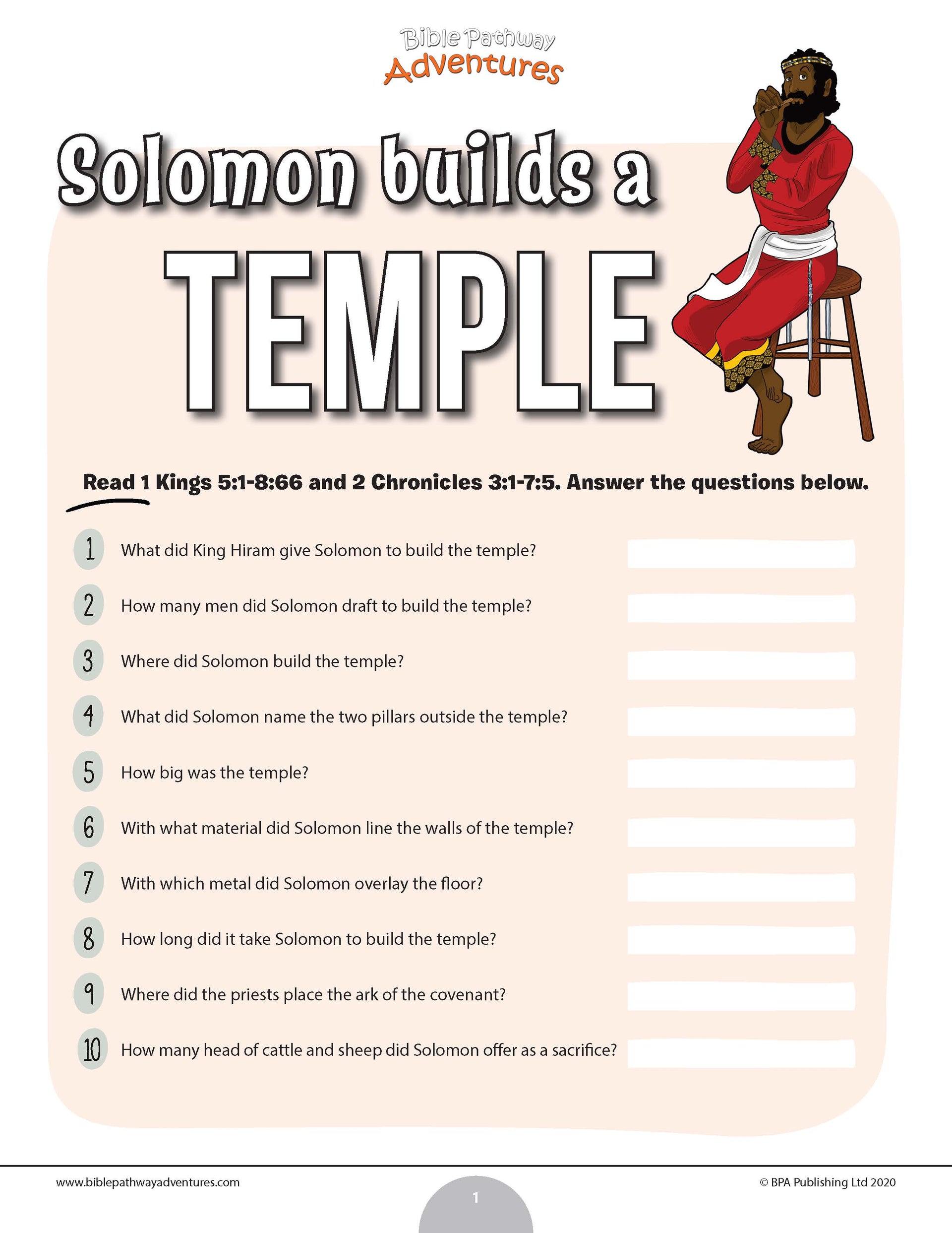 Solomon builds a temple quiz pdf â bible pathway adventures