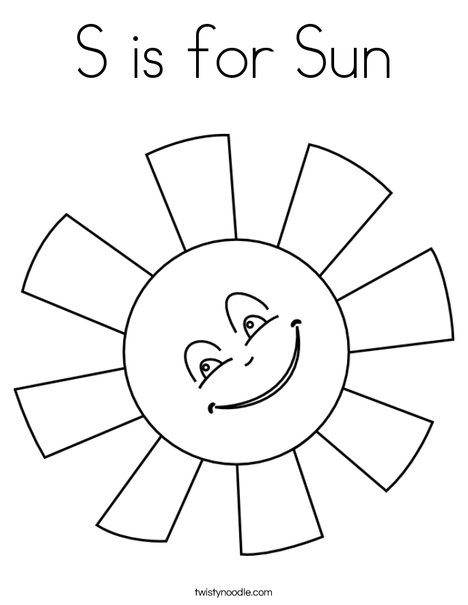 S is for sun coloring page