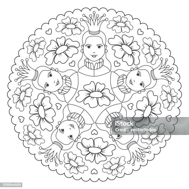 Coloring page mandala with queen flower heart vector illustration stock illustration