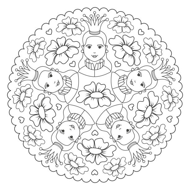 Coloring page mandala with queen flower heart vector illustration stock illustration