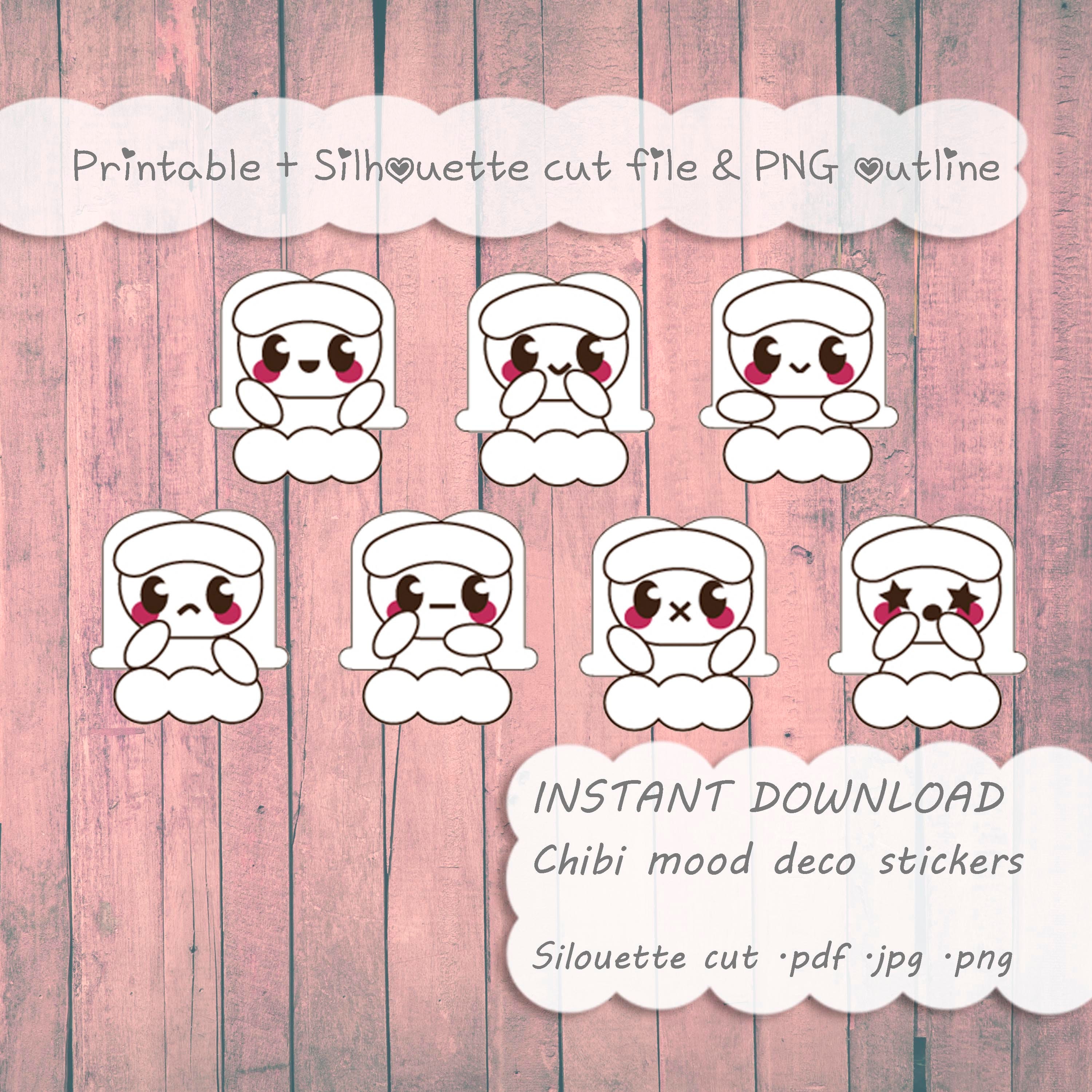 Printable deco chibi mood deco emoji stickers the happy