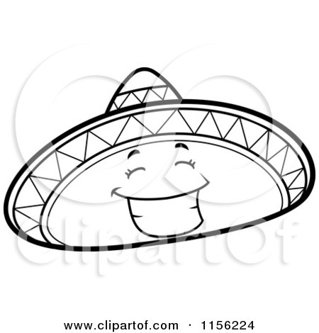 Cartoon clipart of a black and white happy sombrero hat character smiling