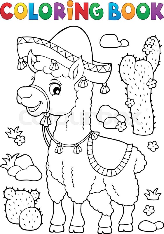 Coloring book llama in sombrero stock vector