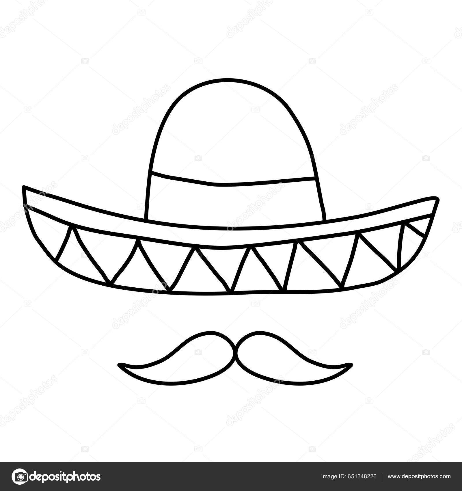 Mexican hat sombrero moustache doodle style flat vector outline illustration stock vector by iuliian