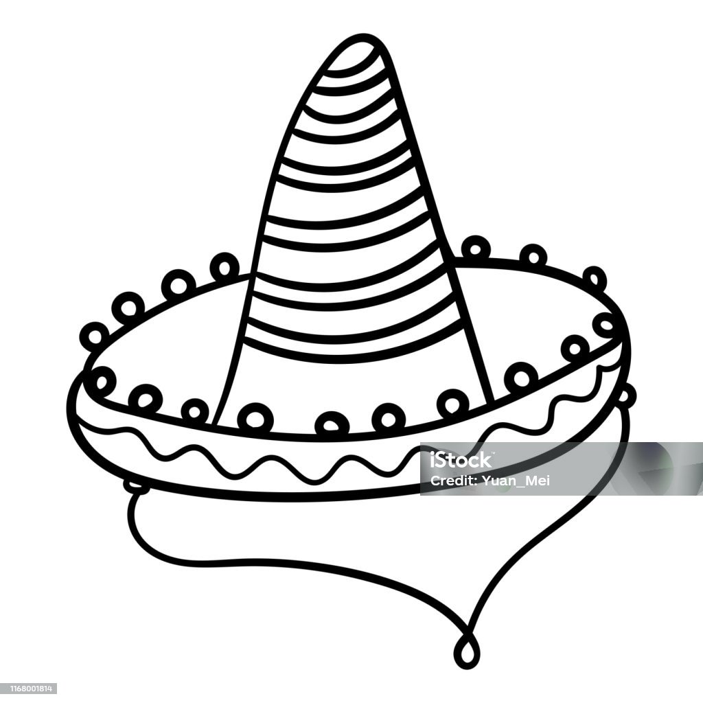 Sombrero coloring book for children cartoon headwear line art black and white sombrero fiesta carnival clothing vector stock illustration