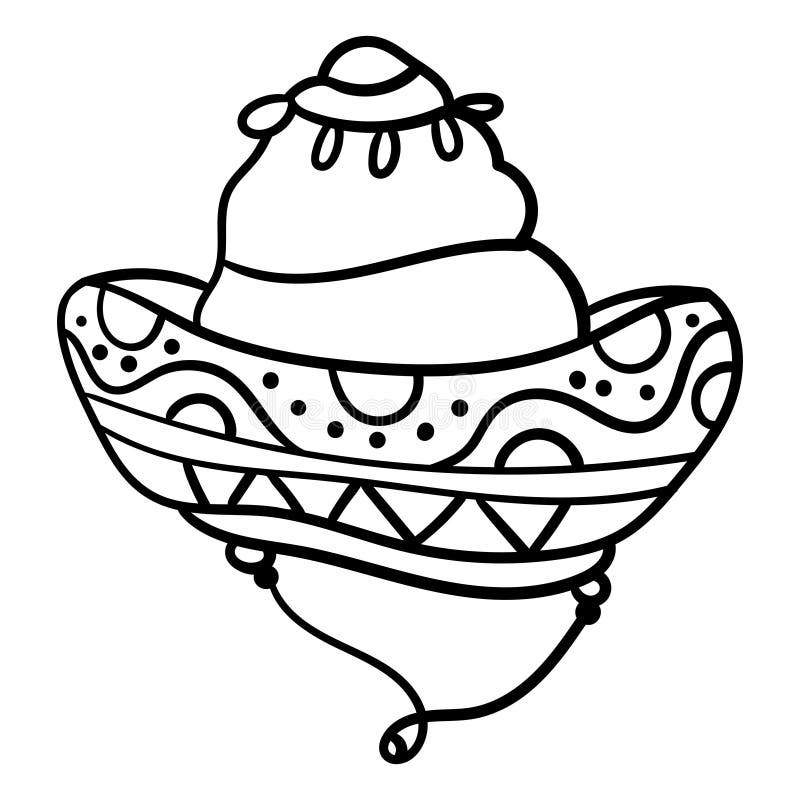 Sombrero coloring book for children cartoon headwear line art black and white sombrero fiesta carnival clothing