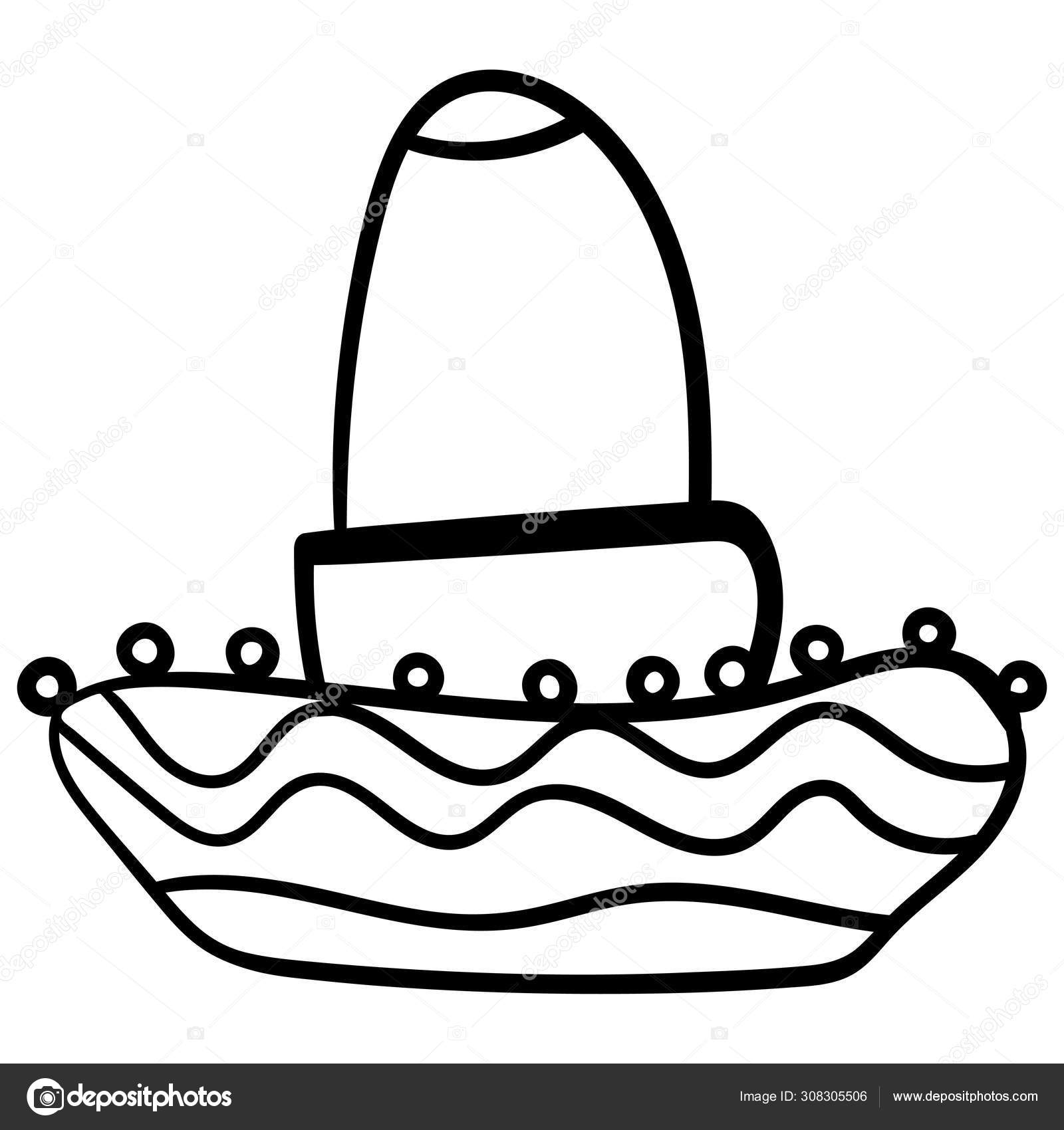 Sombrero coloring book for children cartoon headwear line art black and white sombrero fiesta carnival clothing