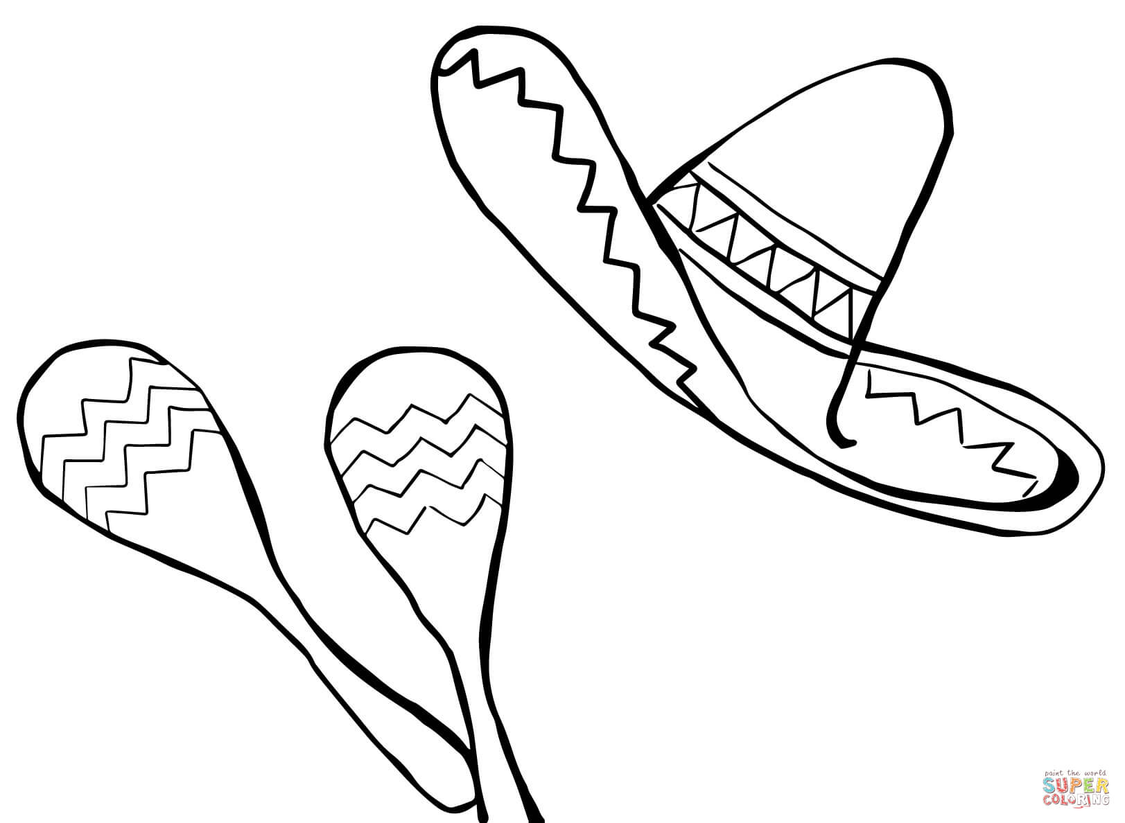 Maracas and sombrero coloring page free printable coloring pages