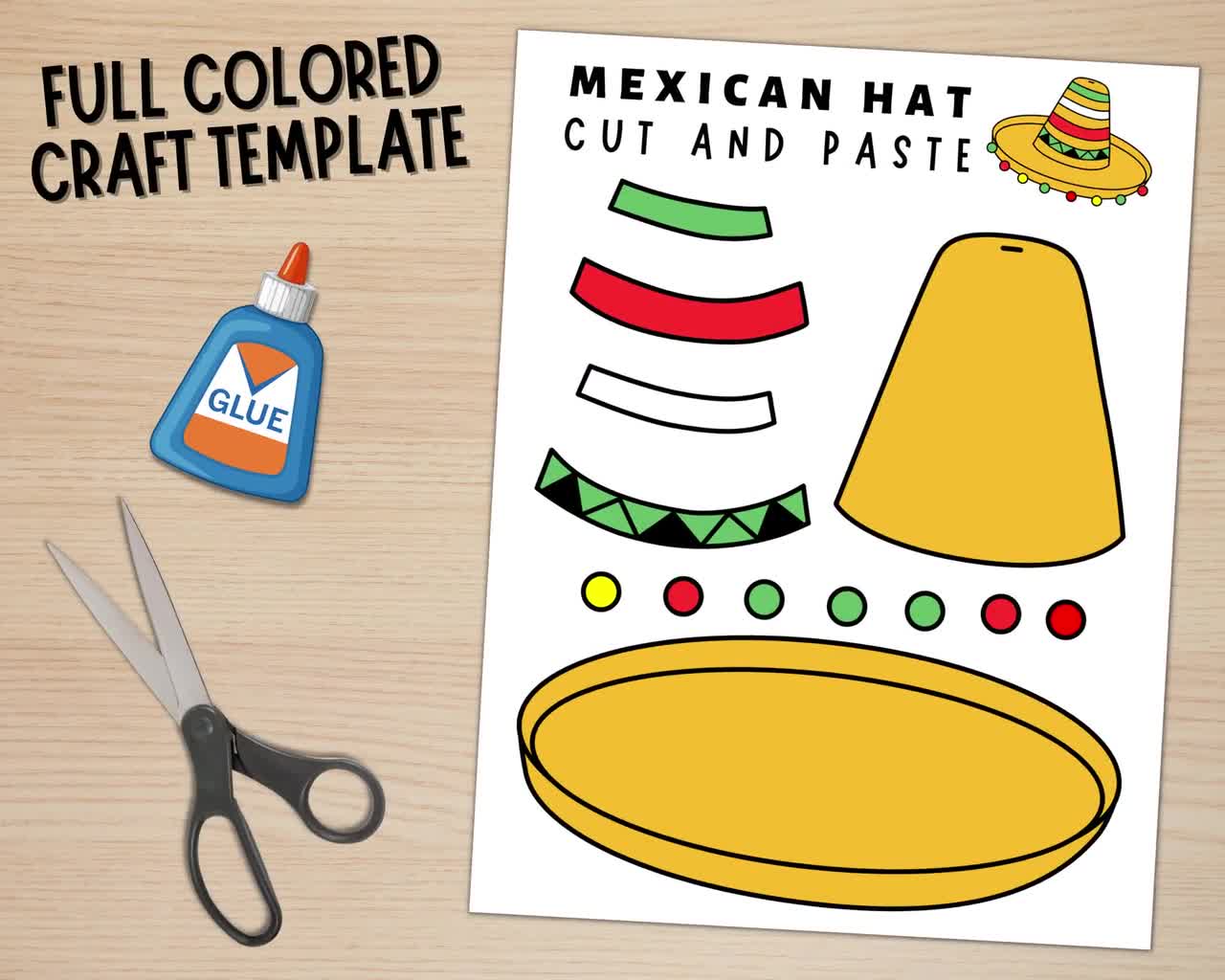 Printable sombrero hat craft hispanic heritage month craft cinco de mayo activities color cut and paste mexican hat pdf download now